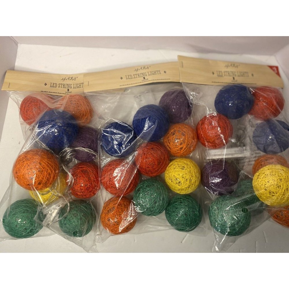 Vtg NOS LED String Lights Colored Globes Textured Indoor 30 Lights On 3 Strings